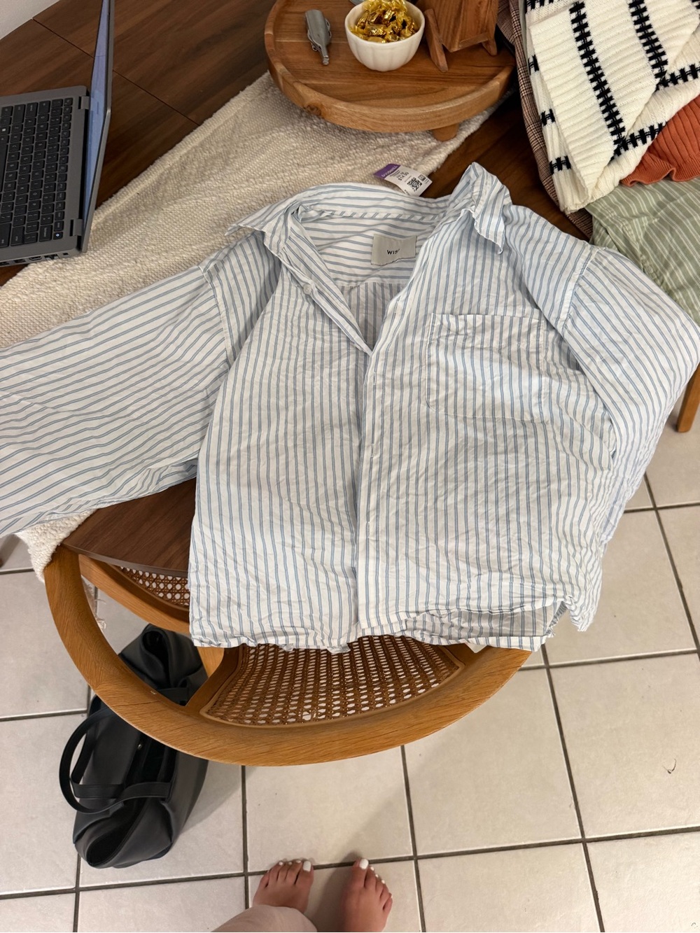 Light Blue Striped Button-Up Shirt - Unbranded - Picture 3 of 3